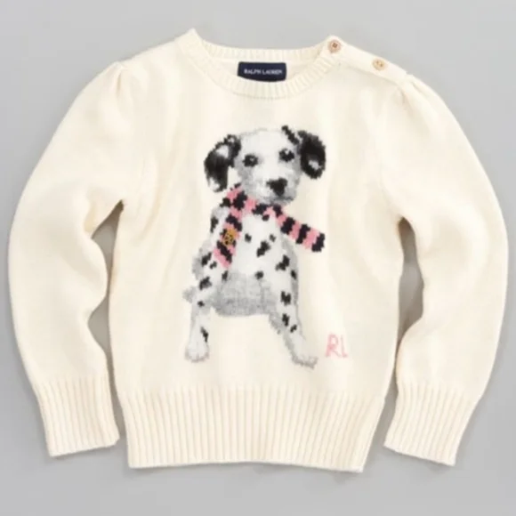 Ralph Lauren Girls Dalmatian Sweater Size 3T Cotton Puff Shoulder - Picture 1 of 16